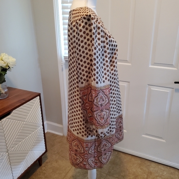BCBGMAXAZRIA Shift Dress Small 100% Silk Polka dot Long sleeve Lightweight - Picture 4 of 11